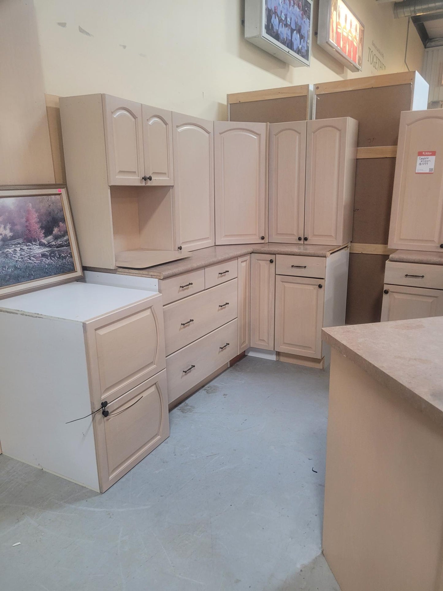 Corner Kitchen Cabinet Set with Peninsula – Cream Finish
