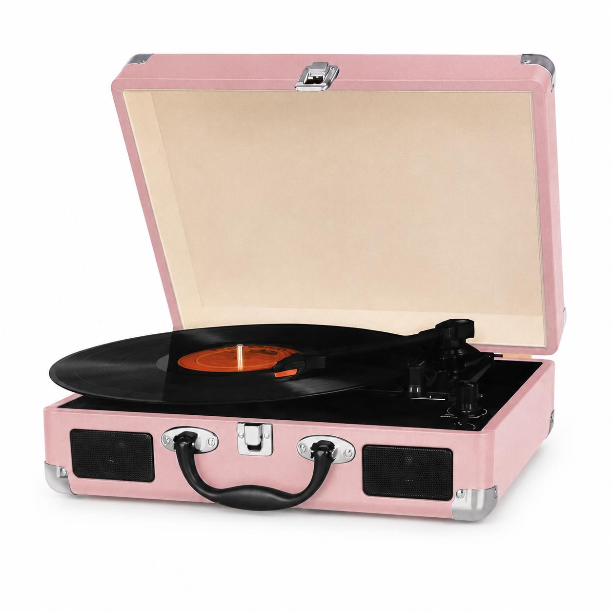 Pink Bluetooth Suitcase Record Player – New in Box