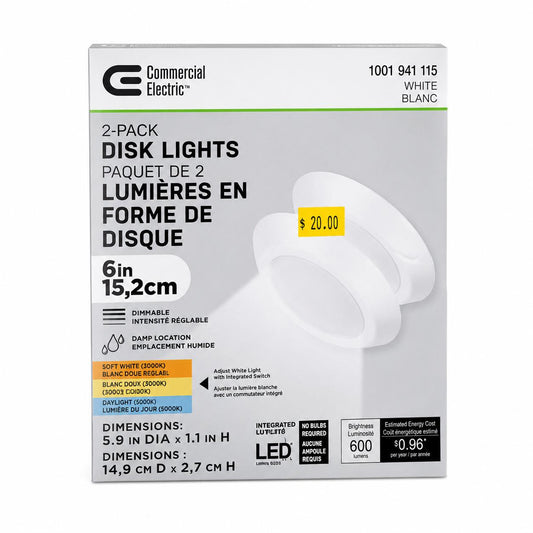 Commercial Electric 2-Pack 6" LED Disk Lights – White