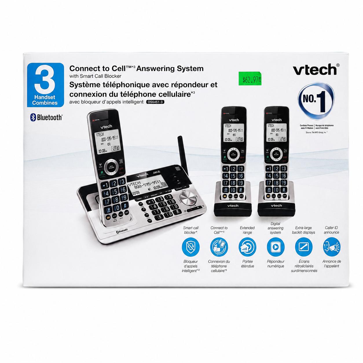 LQ-VTech Cordless Phone System with Answering Machine – 3 Handsets