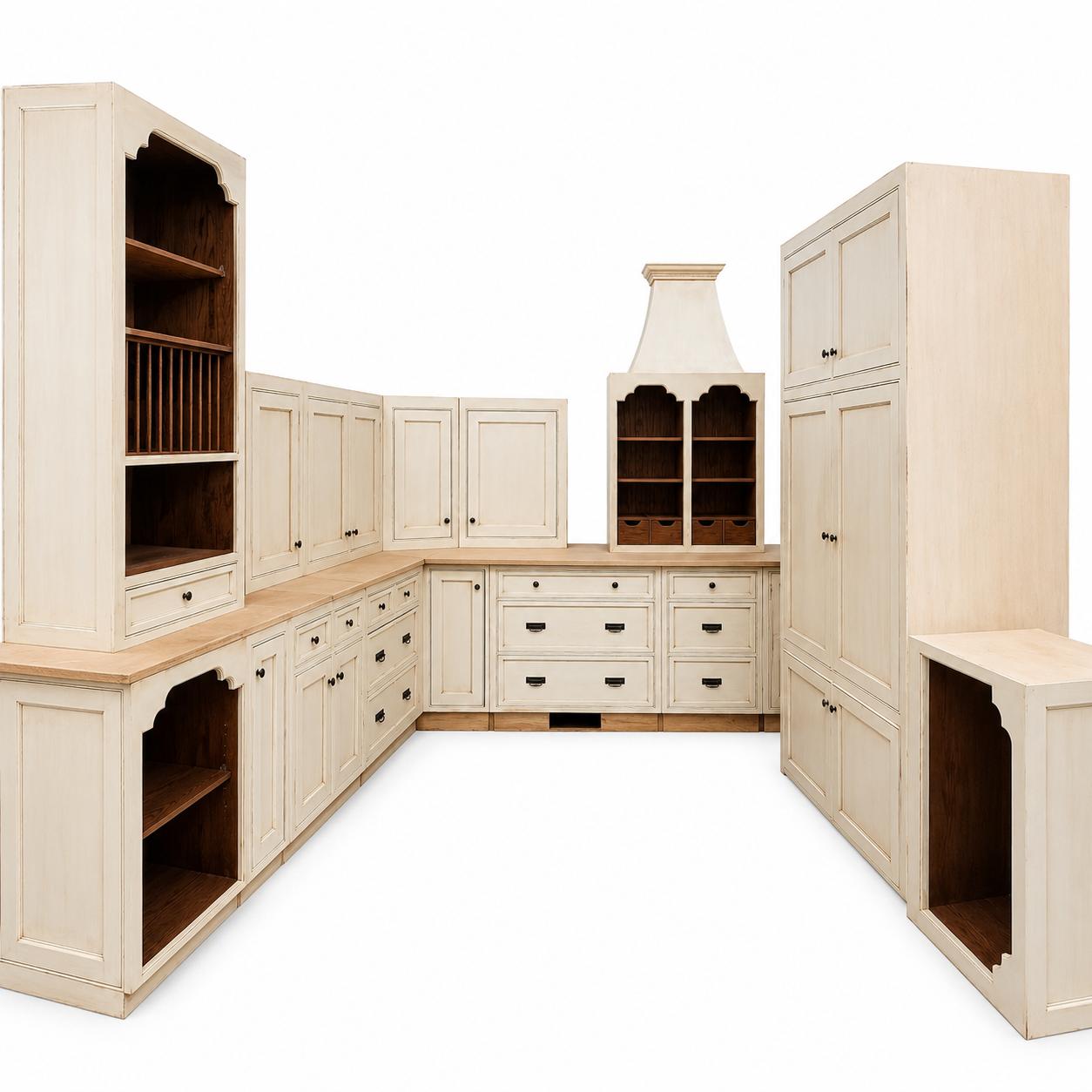 Cream Kitchen Cabinet Set SK046– Complete Kitchen with Pantry & Decorative Storage