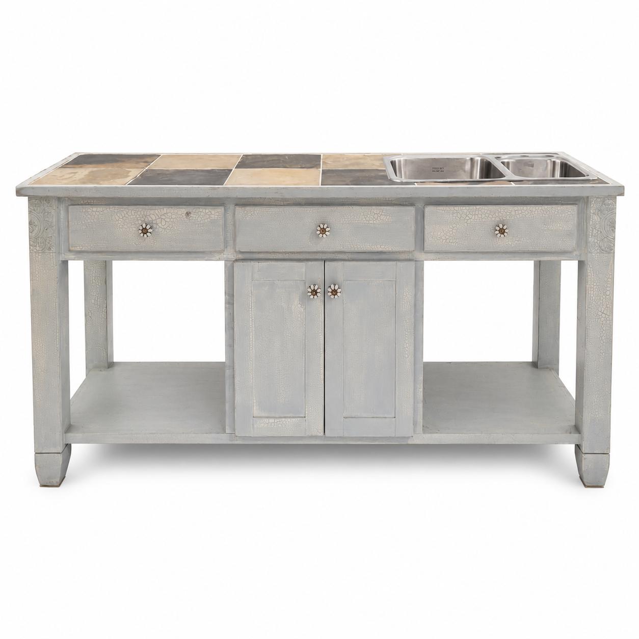 Vintage style Farmhouse Work Station with Double Sink SK046