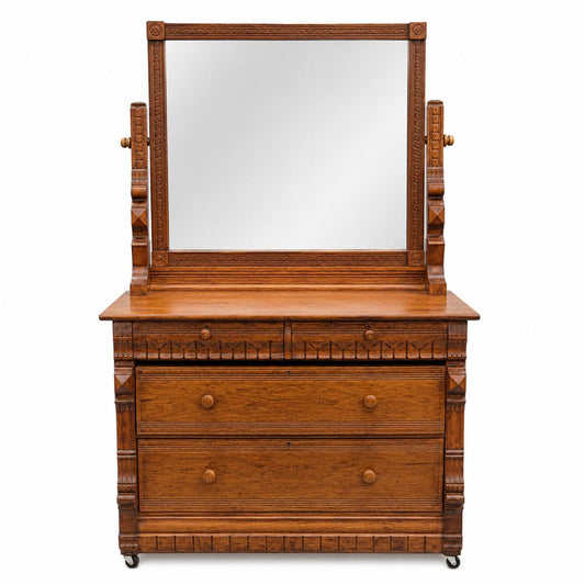 Vintage Solid Wood Dresser with Mirror