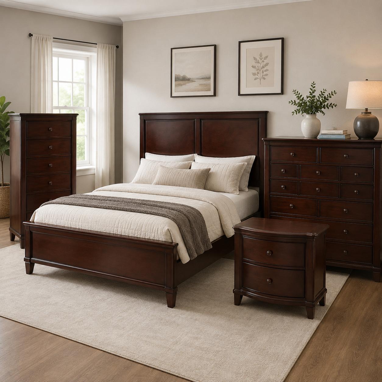 Queen Bedroom Set – Rich Dark Wood Finish