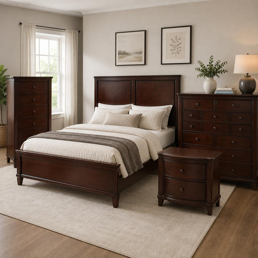 Queen Bedroom Set – Rich Dark Wood Finish
