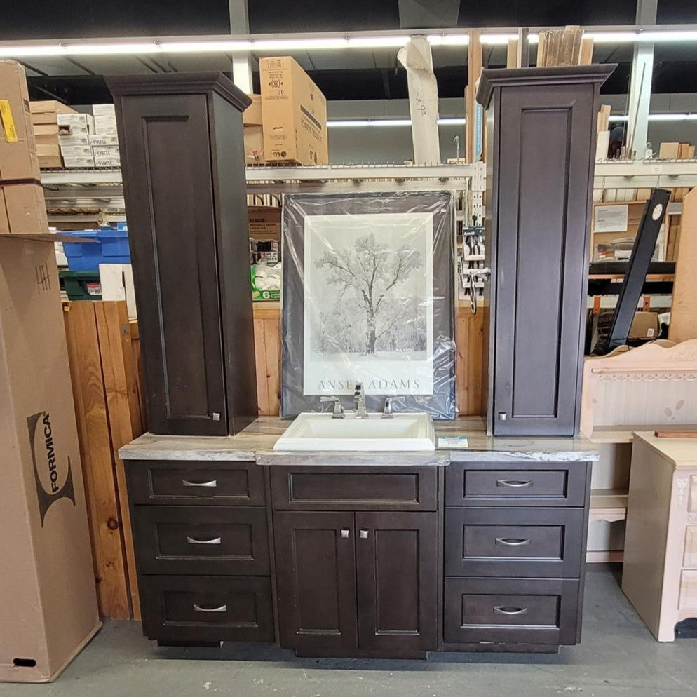 Dark Espresso Bathroom Vanity with Double Tall Towers