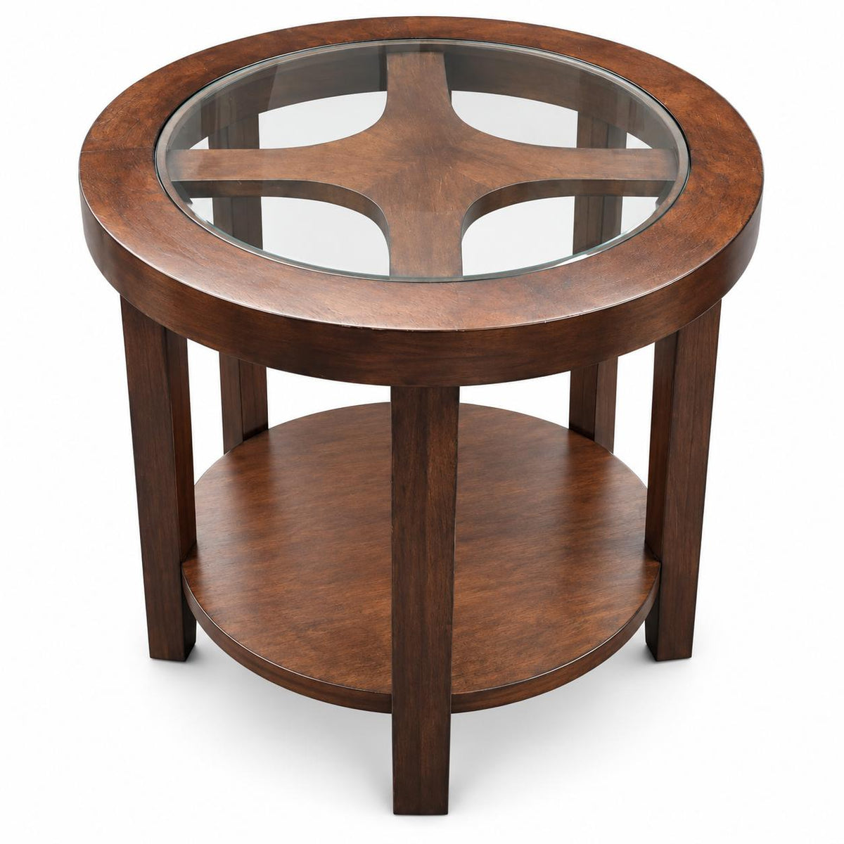 Round Wood and Glass End Table
