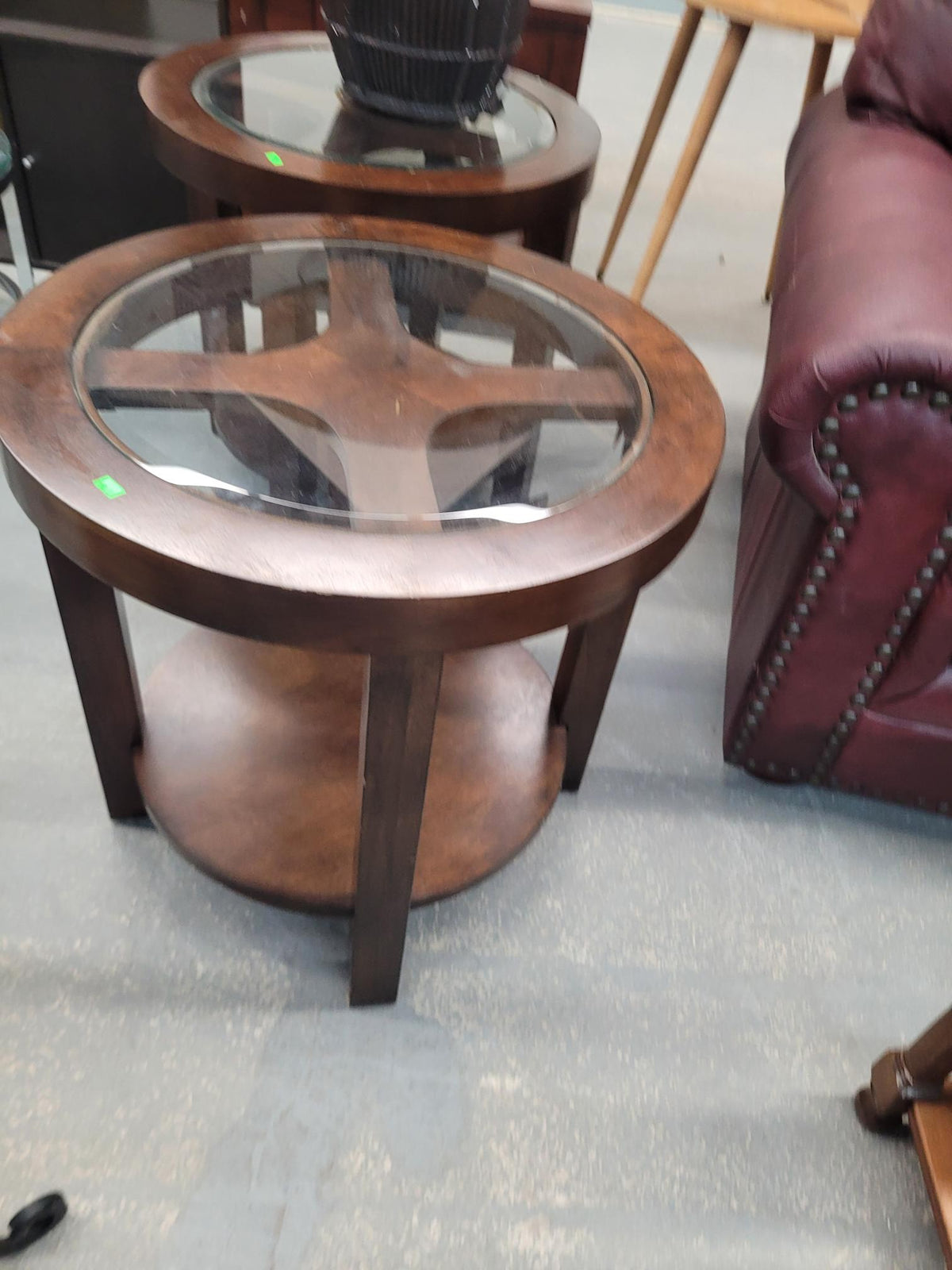 Round Wood and Glass End Table