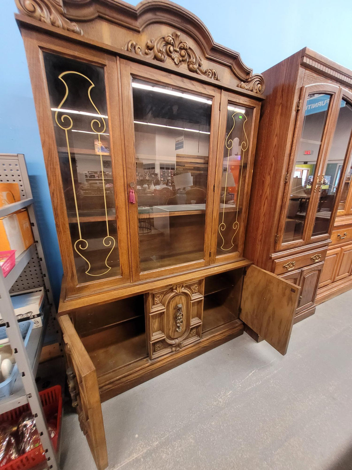 Ornate China Cabinet with Glass Display Doors