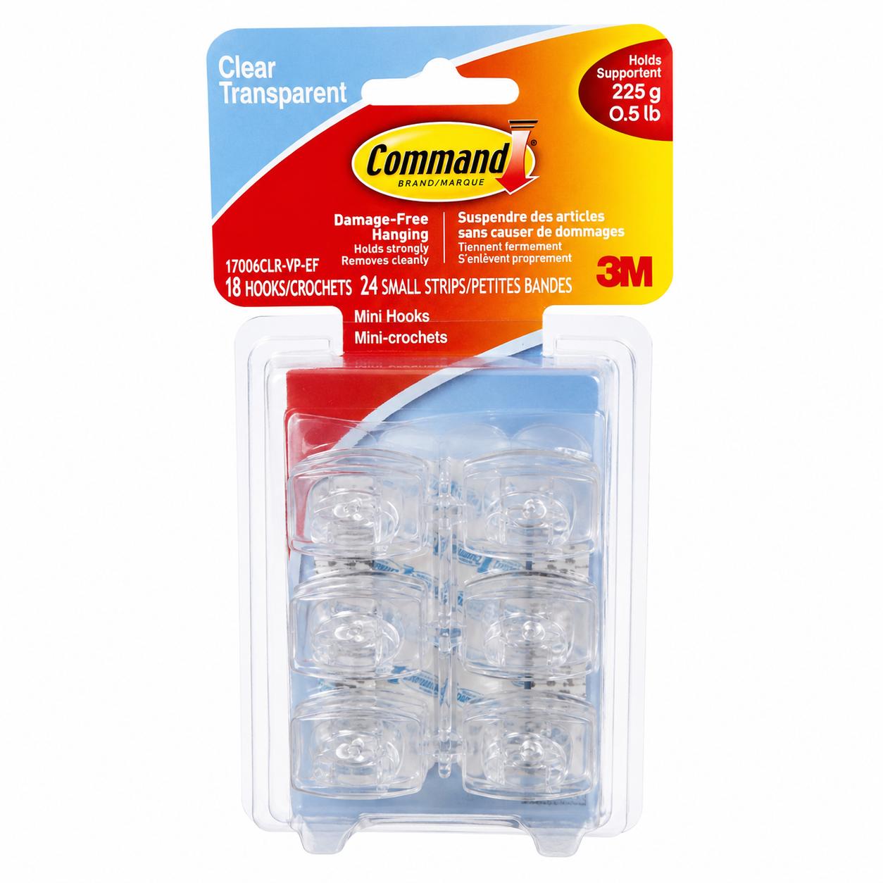 3M Command™ Clear Mini Hooks & Strips Pack