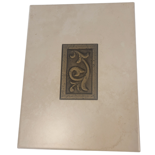 Decorative Ceramic Tile with Ornate Insert-Gold