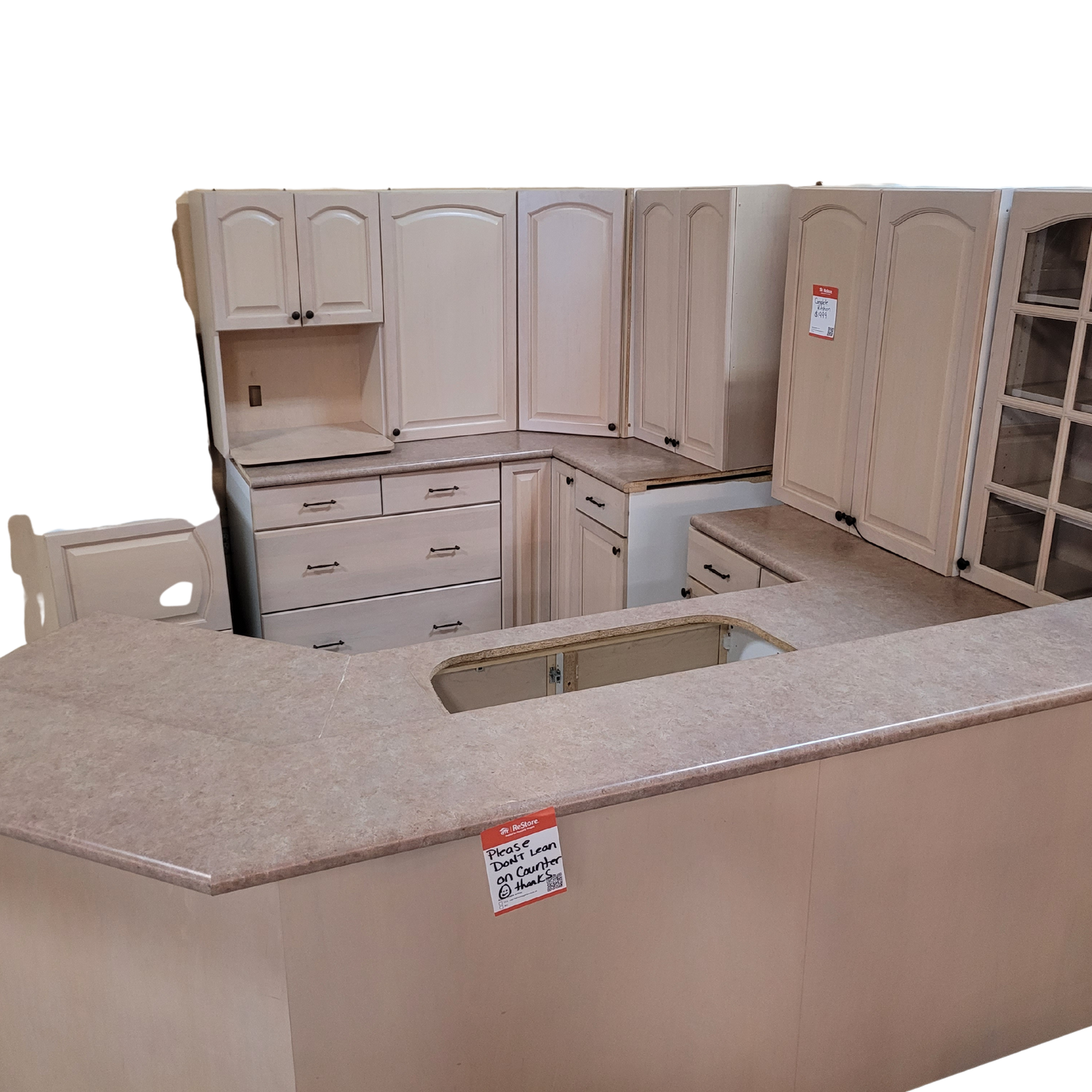 Corner Kitchen Cabinet Set with Peninsula – Cream Finish