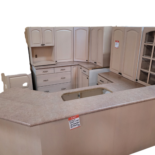 Corner Kitchen Cabinet Set with Peninsula – Cream Finish
