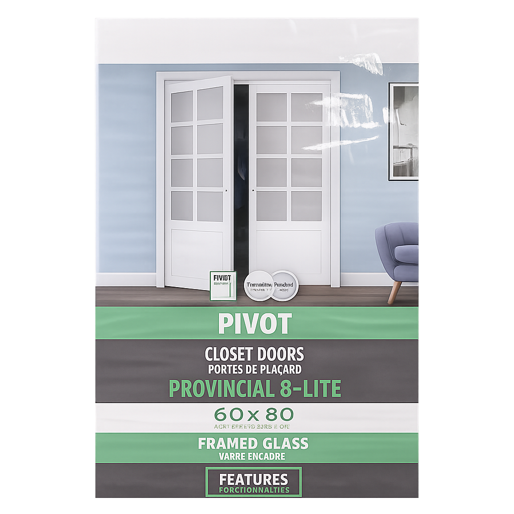 Provincial 8-Lite Framed Glass Closet Door Set – 60" x 80"